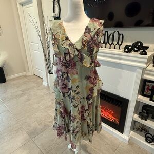 Ralph Lauren Floral Ruffle Trim Georgette Dress👗Green-Multi Size 10 $185